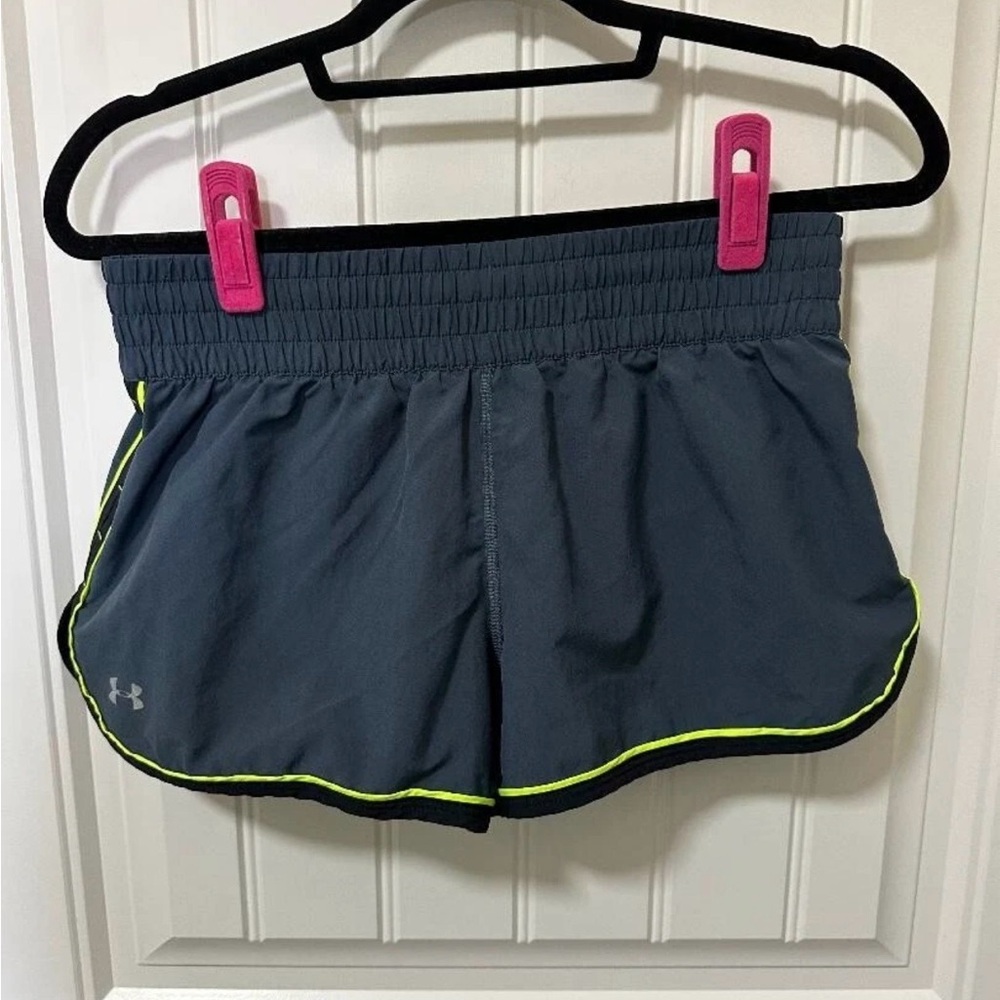 Under Armour Women's Dark Gray Athletic Shorts with Neon Accents